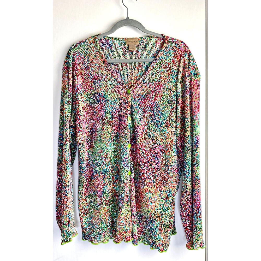 Choices Woman Crinkle Cardigan 3X Colorful Button-Up Y2K Maximalist